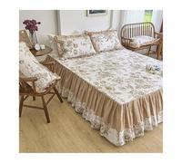 Gonna da letto Matrimoniale Copriletto con Gonna a Volant 100% Cotone, Floreale, Semplice,45cm, Lenzuolo(Flower A,180x200cm+48x74cm x2)