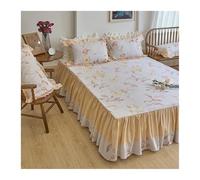 Gonna da letto Matrimoniale Copriletto con Gonna a Volant 100% Cotone, Floreale, Semplice,45cm, Lenzuolo(Flower N,180x200cm+48x74cm x2)