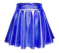 Gonna da pattinaggio da donna in metallo luccicante lucido svasato pieghettato mini-cort linea A, Blu, L