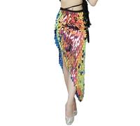 Gonna da sirena da donna, con paillettes, gonna lunga avvolgente, sexy, maxi gonna glitterata, per danza del ventre, per feste, carnevale, costume da sirena, con frange, cintura sexy, costume da