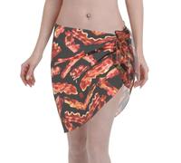 Gonna da Spiaggia Bacon Pattern Printing Prendisole Elegante Traslucido Copricostume, per Beachwear, Vacanza, Pool, Party, 48x140cm