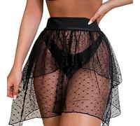 Gonna da spiaggia da donna corta nera trasparente, bikini cover up mussola, gonna sexy in rete, mini gonna da nuoto, a vita alta, leggera, gonna estiva da spiaggia, gonna avvolgente, gonna bikini