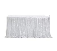 Gonna da tavolo a pieghe Paillettes rettangolari glitterate for accessori for feste di compleanno e matrimonio, decorazioni for la casa(Silvery,70x183cm)
