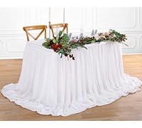 Gonna da tavolo bianca in chiffon, 2,7 m, tovaglia trasparente per feste di compleanno, torta a cuore, decorazione per tavolo da matrimonio, 2 strati