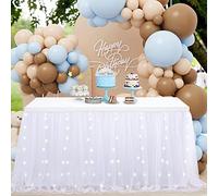 Gonna da tavolo bianca in tulle, 3,5 m, a 2 strati, con volant, per feste di compleanno, decorazione per tavoli e torte
