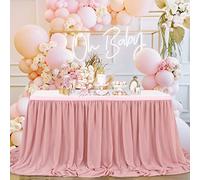 Gonna da tavolo in chiffon rosa polveroso, 2,7 m, tovaglia trasparente per matrimoni, feste a cuore, decorazione da tavolo, tavoli rettangolari o tavoli rotondi