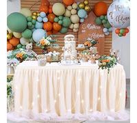 Gonna da tavolo in tulle color avorio, 2,7 m, a LED, per feste di compleanno, baby shower, banchetti, decorazioni per la tavola