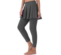 Gonna da tennis da donna a 3/4 leggings con gonna a vita alta, vestibilità stretta, gonna sportiva, tinta unita, elasticizzata, per sport all'aria aperta, traspirante, per tennis, Xs-4Xl, grigio scuro