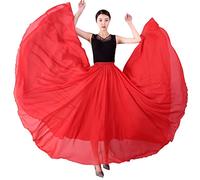 Gonna Danza del Ventre Donna 720 Gradi Doppio Strato Gonna Lunga Fluido da Ballo in Chiffon Tinta Unita Maxi Gonne Grande Swing Pratica Costume Full Circle Gonna Flamenco Abbigliamento da Ballo A S