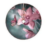 Gonna decorativa per albero di Natale con orchidea, fiore e farfalla, morbida stampa primaverile, con lacci, tradizionale gonna per albero di Natale, per decorazioni natalizie