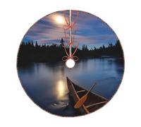 Gonna decorativa per albero di Natale con stampa canoa al chiaro di luna con fiume allagash con cravatte, gonna tradizionale per albero di Natale, decorazione per le vacanze