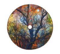 Gonna decorativa per albero di Natale con stampa di alberi della vita colorata, con lacci, per decorazioni natalizie tradizionali