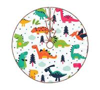 Gonna decorativa per albero di Natale con stampa di dinosauri colorati, con lacci, per decorazioni natalizie
