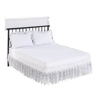 Gonna del letto Eleagnt Jacquard Craft Stereoscopic Lace Floral Ruffles Bed Skirt With Strong Elastic Belt -15 Inch High per telaio letto(White-samll floral,135x200x38cm)
