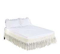 Gonna del letto Eleagnt Jacquard Craft Stereoscopic Lace Floral Ruffles Bed Skirt With Strong Elastic Belt -15 Inch High per telaio letto(Beige-big floral,200x220x38cm)