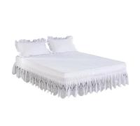 Gonna del letto Eleagnt Jacquard Craft Stereoscopic Lace Floral Ruffles Bed Skirt With Strong Elastic Belt -15 Inch High per telaio letto(White-big floral,King 200x200x38cm)
