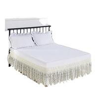 Gonna del letto Eleagnt Jacquard Craft Stereoscopic Lace Floral Ruffles Bed Skirt With Strong Elastic Belt -15 Inch High per telaio letto(Beige-samll floral,160x200x38cm)