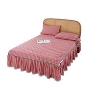 Gonna del letto Padded Bed Skirt Thickened And Non-slip Single-piece Version Dust-proof Plaid Printing, No Pillowcase per telaio letto(Red grid,200x220cm 1pcs)