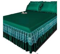 Gonna del letto Version Of Ice Silk Cool Bed Skirt Solid Color Sleeping Naked Mat 3-piece Protective Machine Wash Bedspread per telaio letto(Affectionate Green,180x220cm 3pcs)