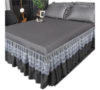 Gonna del letto Version Of Ice Silk Cool Bed Skirt Solid Color Sleeping Naked Mat 3-piece Protective Machine Wash Bedspread per telaio letto(D,150x200cm 3pcs)
