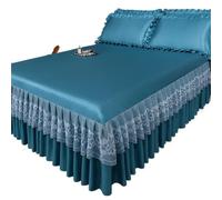 Gonna del letto Version Of Ice Silk Cool Bed Skirt Solid Color Sleeping Naked Mat 3-piece Protective Machine Wash Bedspread per telaio letto(A,200x220cm 3pcs)