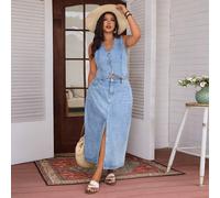 Gonna di jeans casual mini plus size per donna, primavera/estate 0XL,1XL,2XL,3XL,4XLColore unicoDenim