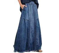 Gonna di Jeans Donna,Gonne Lunghe Estive Donna Elegante Vita Alta Larghi Cusual Gonna Jean Vita Elastica A-Line Raw Orlo Gonne Midi Denim Casual con Tasche