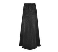 Gonna di Jeans Gonna Mezza Lunga con Tasche a Vita Alta e Bottoni Larghi per Donna - Nera - 5XL