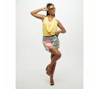 Gonna di jeans mini strappata, design patchwork tagliuzzato, stile Y2K, estetica da festival, casual, adatta per l'estate e la spiaggia, con bordi grezzi L,M,S,XL,XSBlocchi di colore,GraficoCotone