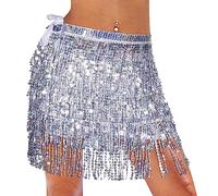 Gonna di Paillettes per Le Donne Gonna di Danza del Ventre Carina con Nappe Gonna di Glitter per Donne e Ragazze Festival Dance Performance (Argento)