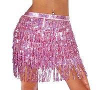 Gonna di Paillettes per Le Donne Gonna di Danza del Ventre Carina con Nappe Gonna di Glitter per Donne e Ragazze Festival Dance Performance (Rosa)