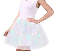 Gonna di Tulle Bianco Signore, Stelle Paillettes Abito da Ballo, Elastico Mini Gonna con Luci LED, 45cm Adulti Tutu Gonna Balletto per Carnevale Halloween Party, Danza Classica Vestito Adolescenti