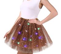 Gonna di Tulle Marrone Signore, Stelle Paillettes Abito da Ballo, Elastico Mini Gonna con Luci LED, 45cm Adulti Tutu Gonna Balletto per Carnevale Halloween Party, Danza Classica Vestito Adolescenti