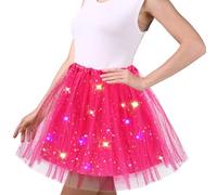 Gonna di Tulle Rosa Rosso Signore, Stelle Paillettes Abito da Ballo, Elastico Mini Gonna con Luci LED, 45cm Adulti Tutu Gonna Balletto per Carnevale Halloween Party, Danza Classica Vestito Adolescenti
