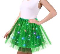 Gonna di Tulle Verde Signore, Stelle Paillettes Abito da Ballo, Elastico Mini Gonna con Luci LED, 45cm Adulti Tutu Gonna Balletto per Carnevale Halloween Party, Danza Classica Vestito Adolescenti