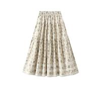 Gonna Donna Chic Stampa Floreale Pizzo Patchwork Gonna Lunga Donne A-Line Gonne A Vita Alta Taglia Unica Apricot