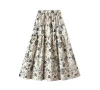 Gonna Donna con Stampa Floreale per Le Donne Dolce Elegante A Trapezio A Vita Alta Gonne Casual Larghe Taglia Unica Nera