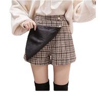 Gonna Donna Corta Pantaloncini Scozzesi di Tweed Moda Gonne Donna Autunno Inverno Pantaloncini di Lana Monopetto A Vita Alta Donna Casual Culottes-Coffee_M