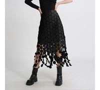 Gonna Donna Ginocchio Elegante Morbida Boho Chic Nero Fashion 35520