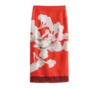 Gonna Donna Lunga Pieghe Elegante Elastica Skirt Gonna Longuette Stampata da Donna Gonna Dritta con Cerniera A Vita Alta Chic da Donna L Rosso