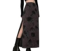 Gonna Donna Lunghe da Donna Gonne con Spacco Floreale A Vita Alta Gonne Gotiche Casual Bohemian Streetwear L Grigio