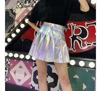 Gonna Donna Riflettente Laser In Finta Pelle PU Plisettata Fluorescente Da Club