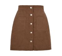 Gonna Donna Trendy Ufficio Lady Velluto A Coste Anteriore Monopetto Solido Gonne Corte per Le Donne L Marrone