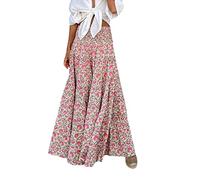 Gonna estiva da donna leggera e ventilata gonna da spiaggia gonna lunga per il tempo libero elegante elastico primavera estate pieghe chiffon fiori una linea maxgonna bohémien maxigonna, Rosa, L