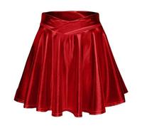 Gonna glitterata da donna lucida altezza vita liquida, mini gonna metallica, elastica in vita ad A, linee ad A, per skater, carnevale metallizzato, Y2K, gonna da tennis, da ballo, da festa, O rosso