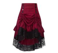Gonna gotica da donna a vita alta Steampunk midi gonna da donna con volant, stile medievale, con pizzo, vintage, vittoriano, linea ad A, per Halloween e Carnevale