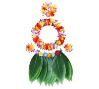 Gonna Hula Foglia Hawaiana con Collana di Fiori, Fascia, Braccialetto, Costume Festa Fancy Dress Hawaiana, Luau Gonna Hula per Bambini Adulti Festa Spiaggia Estive Danza Festa di Carnevale (5PCS)