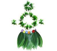 Gonna Hula per bambini, 5 pezzi/set, gonna a foglia verde con collane, braccialetti, fascia per capelli, costume hawaiano per feste in spiaggia, bomboniere, gonne Hula per adulti, abito hawaiano