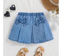 Gonna In Denim Decorato Con Fiocco Morbido E Confortevole Per Ragazze Giovani Shein, Gonna Carina Boho Per La Primavera/estate 6Y,7Y,4Y,5YColore unicoDenim