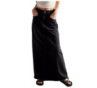 Gonna in Jeans da Donna a Vita Alta - Gonna lunga dritta casual a taglio ampio stile vintage chic ed elegante per tutti i giorni confortevole passa-ovunque temperamento Streetwear Skirts, Nero , XL